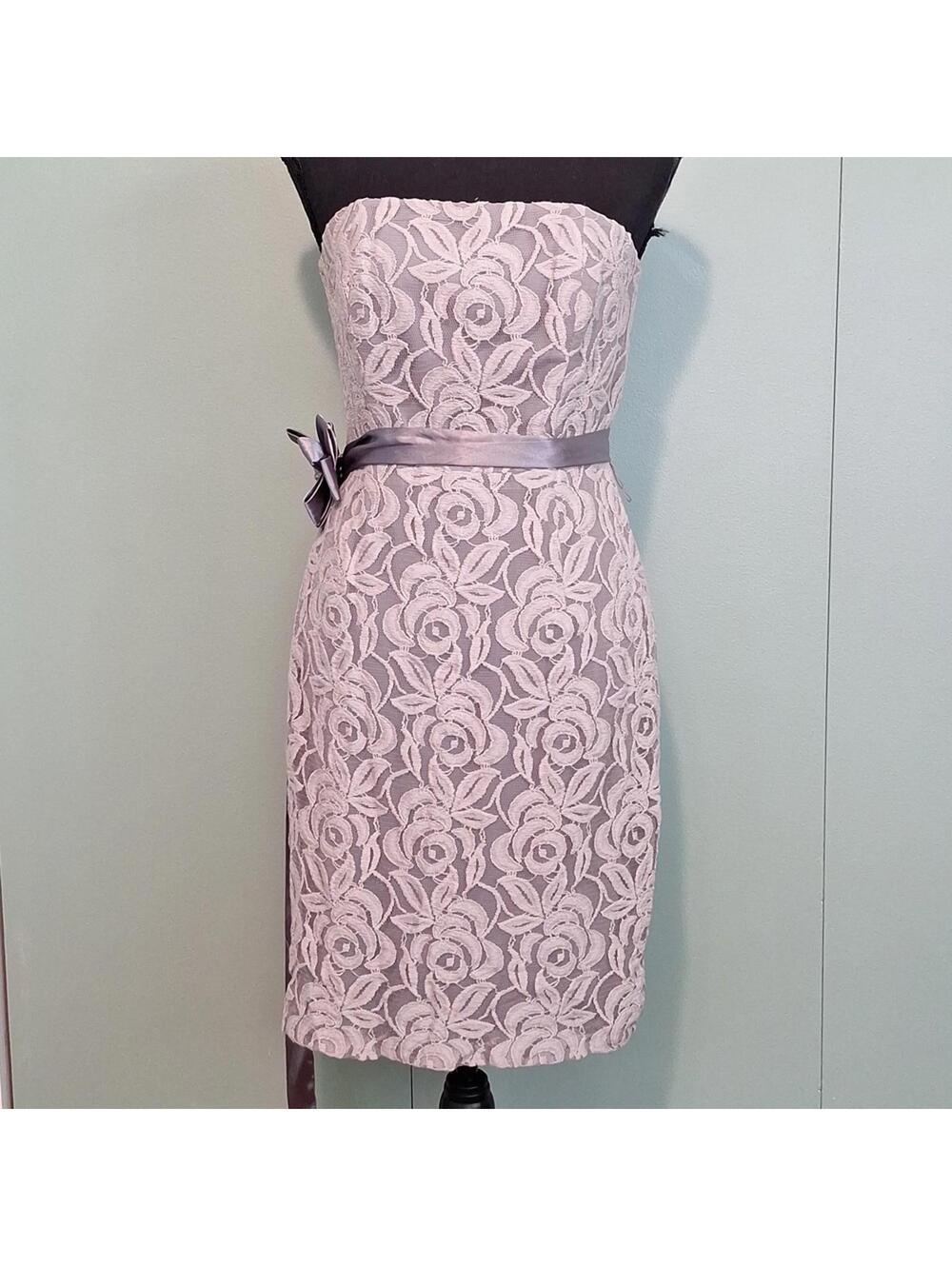 Suzi Chin Gray Floral Lace Overlay Strapless Dress Size 6